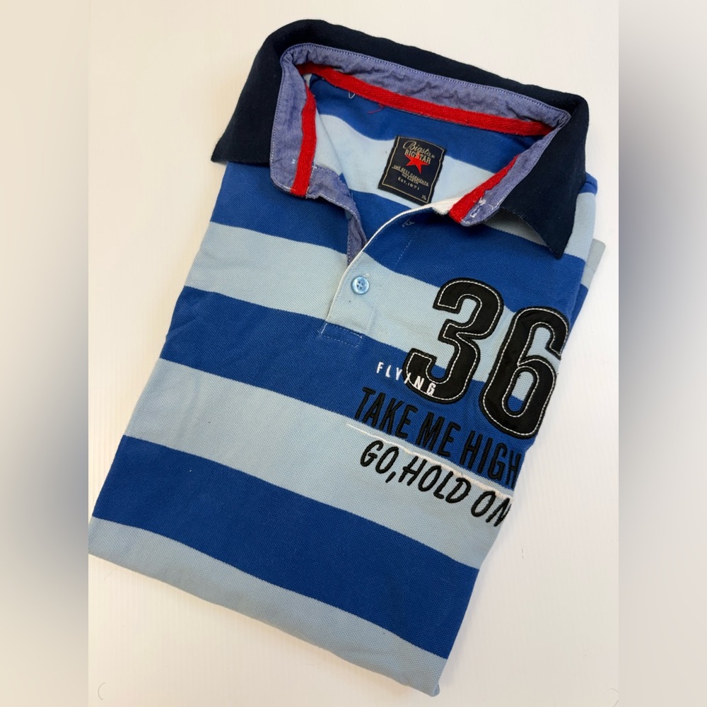 T333- Big Star Blue and Navy Striped Polo Shirt